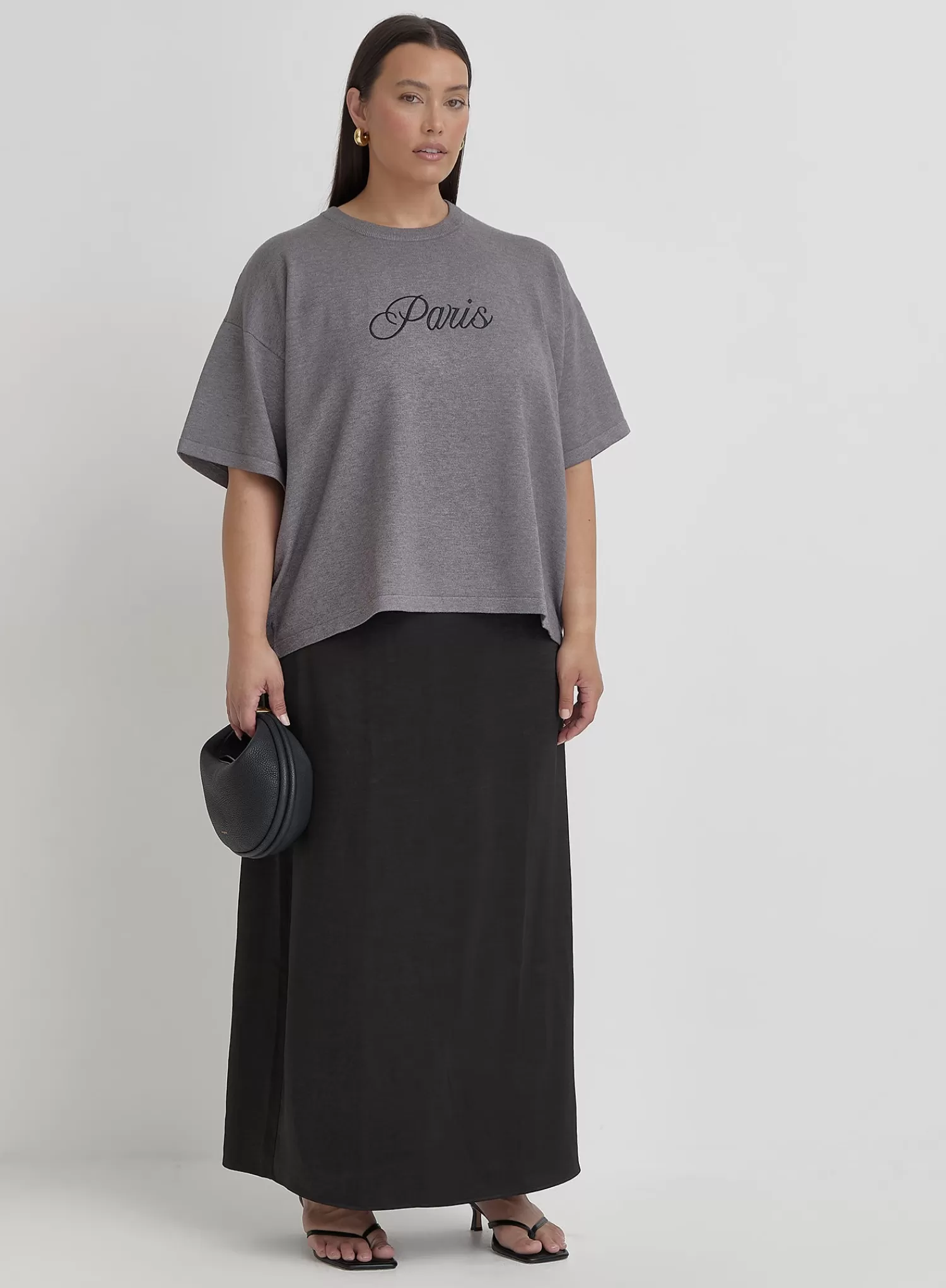 Black Plus Size Satin Back Split Maxi Skirt- Alis-4th & Reckless Flash Sale