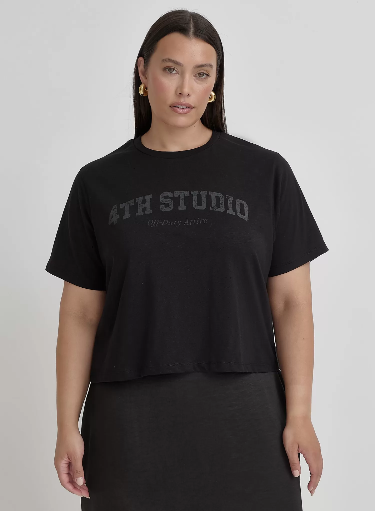 Black Plus Size 4th Studio Slogan T-Shirt- Talia-4th & Reckless Cheap