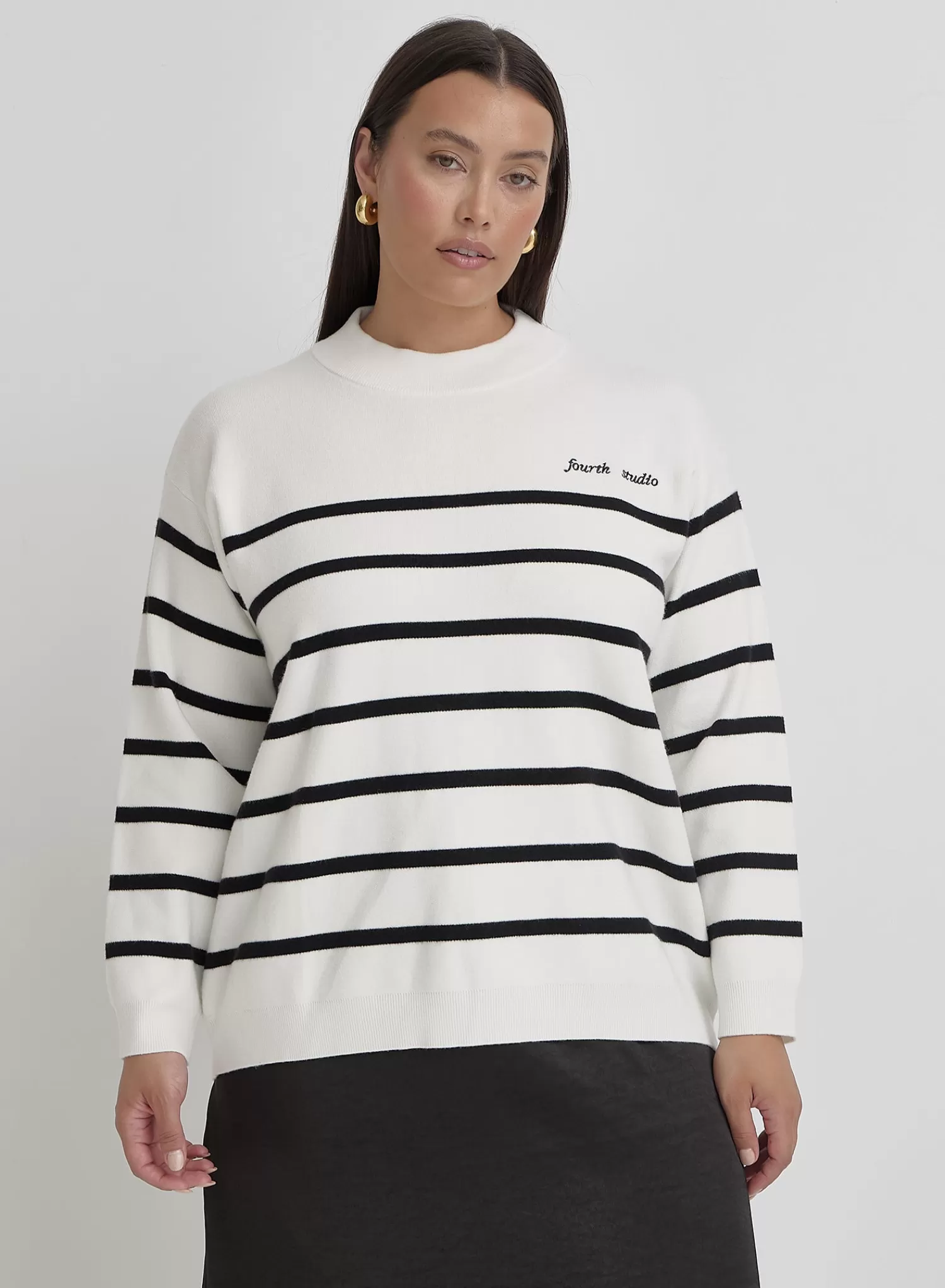 Cream And Navy Plus Size Stripe Jumper- Myda-4th & Reckless Store