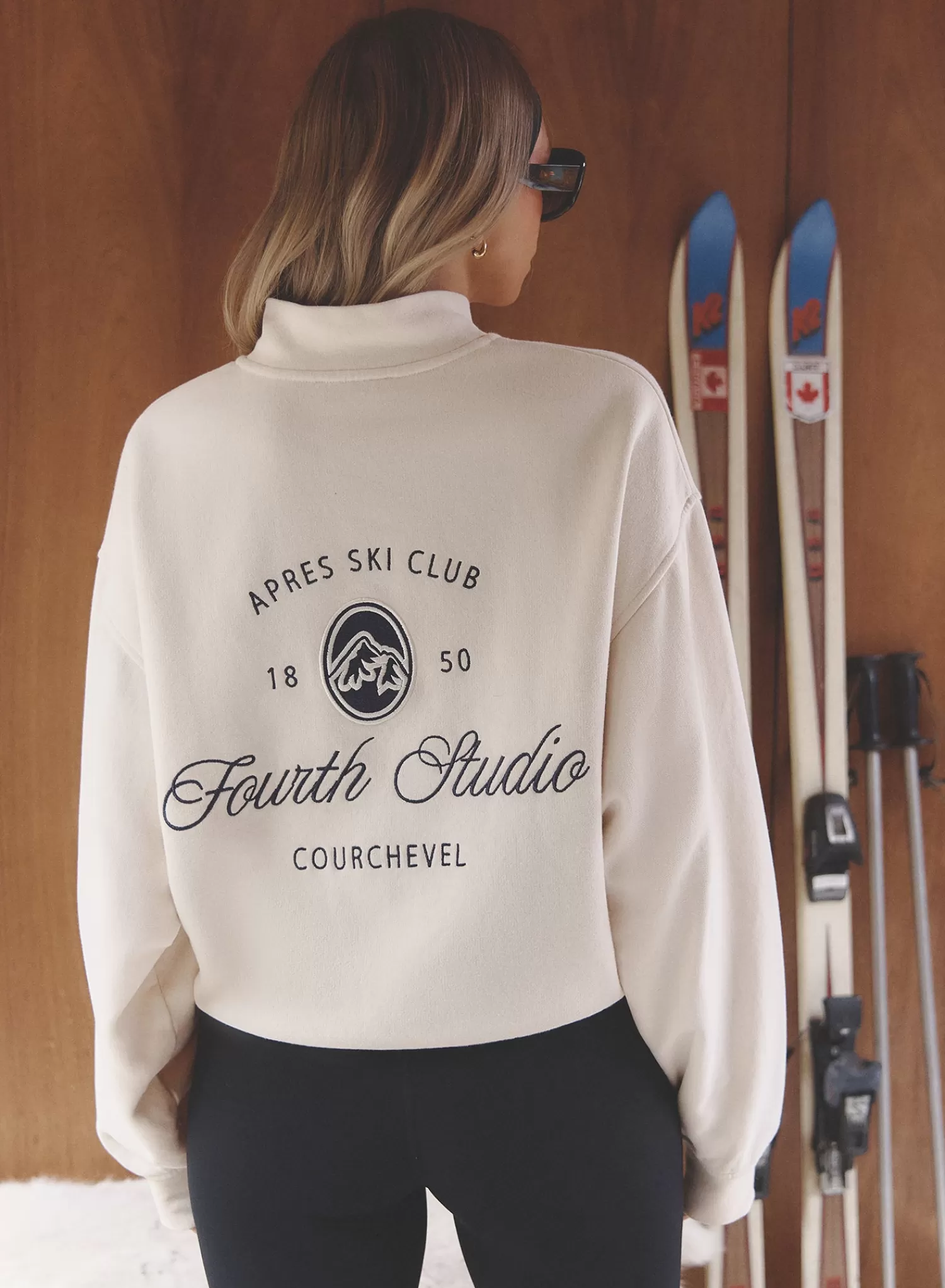 Cream Fourth Branded Half Zip Cropped Sweatshirt- Jacques-4th & Reckless Store