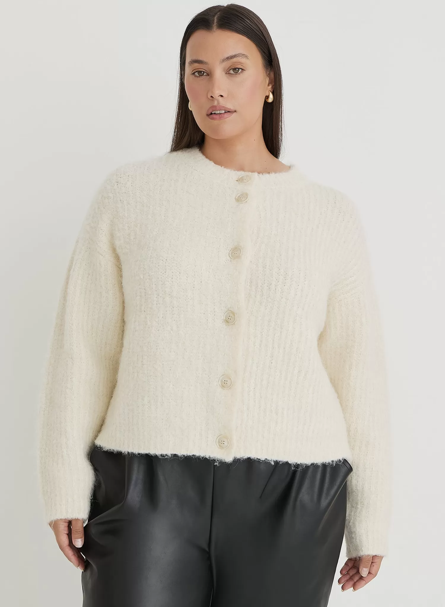 Cream Plus Size Fluffy Knit Crew Neck Cardigan- Kinsley-4th & Reckless Cheap