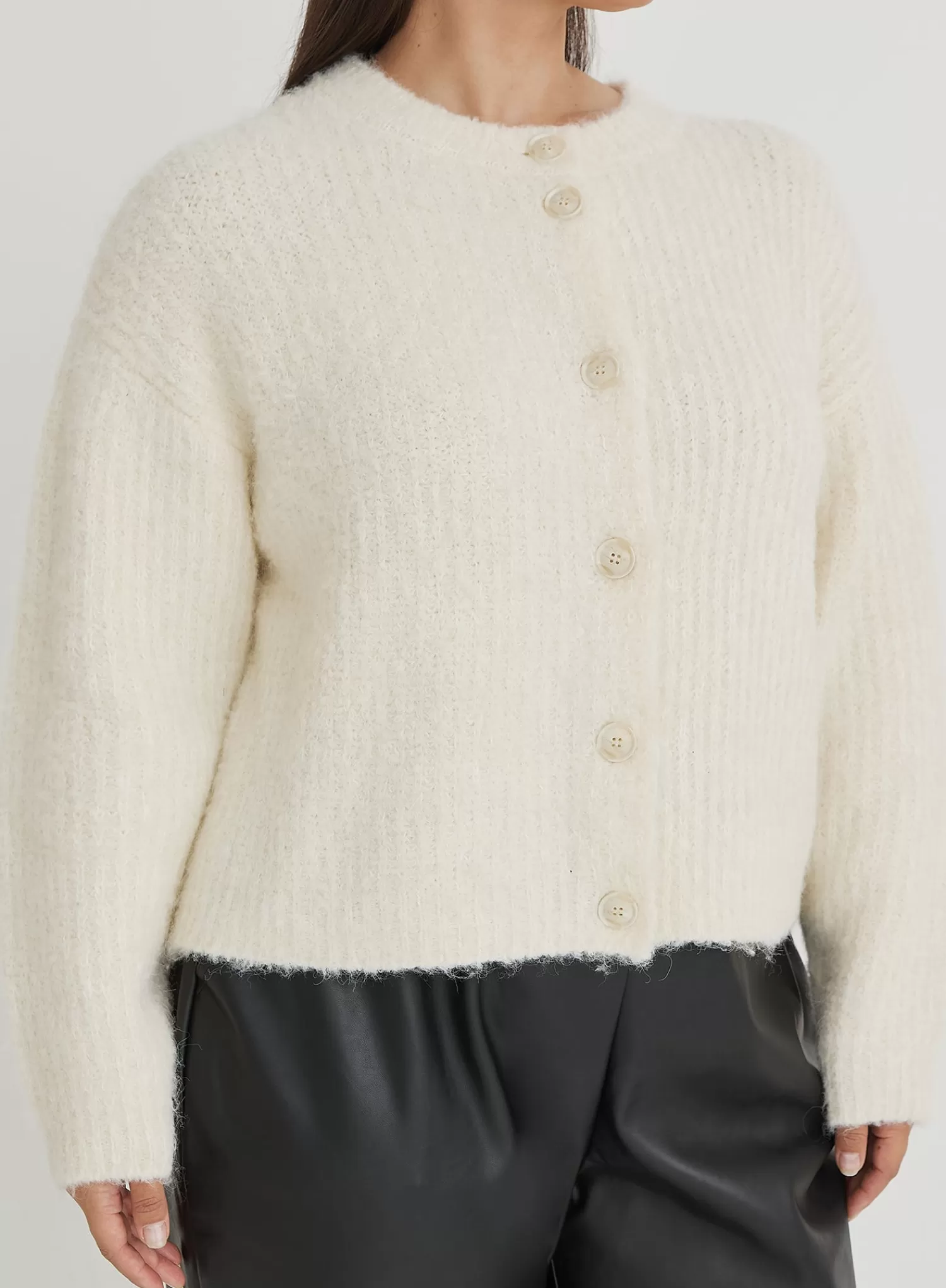 Cream Plus Size Fluffy Knit Crew Neck Cardigan- Kinsley-4th & Reckless Cheap