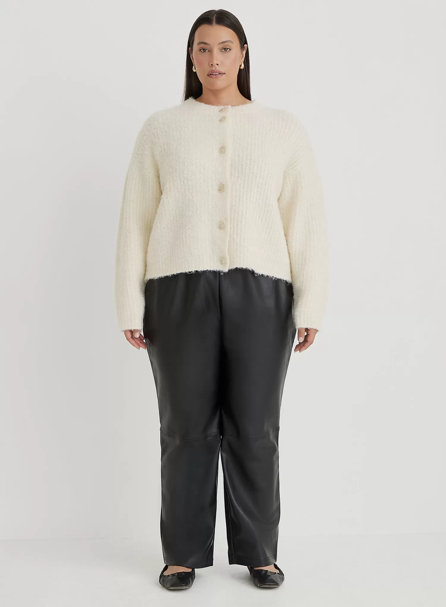 Cream Plus Size Fluffy Knit Crew Neck Cardigan- Kinsley-4th & Reckless Cheap