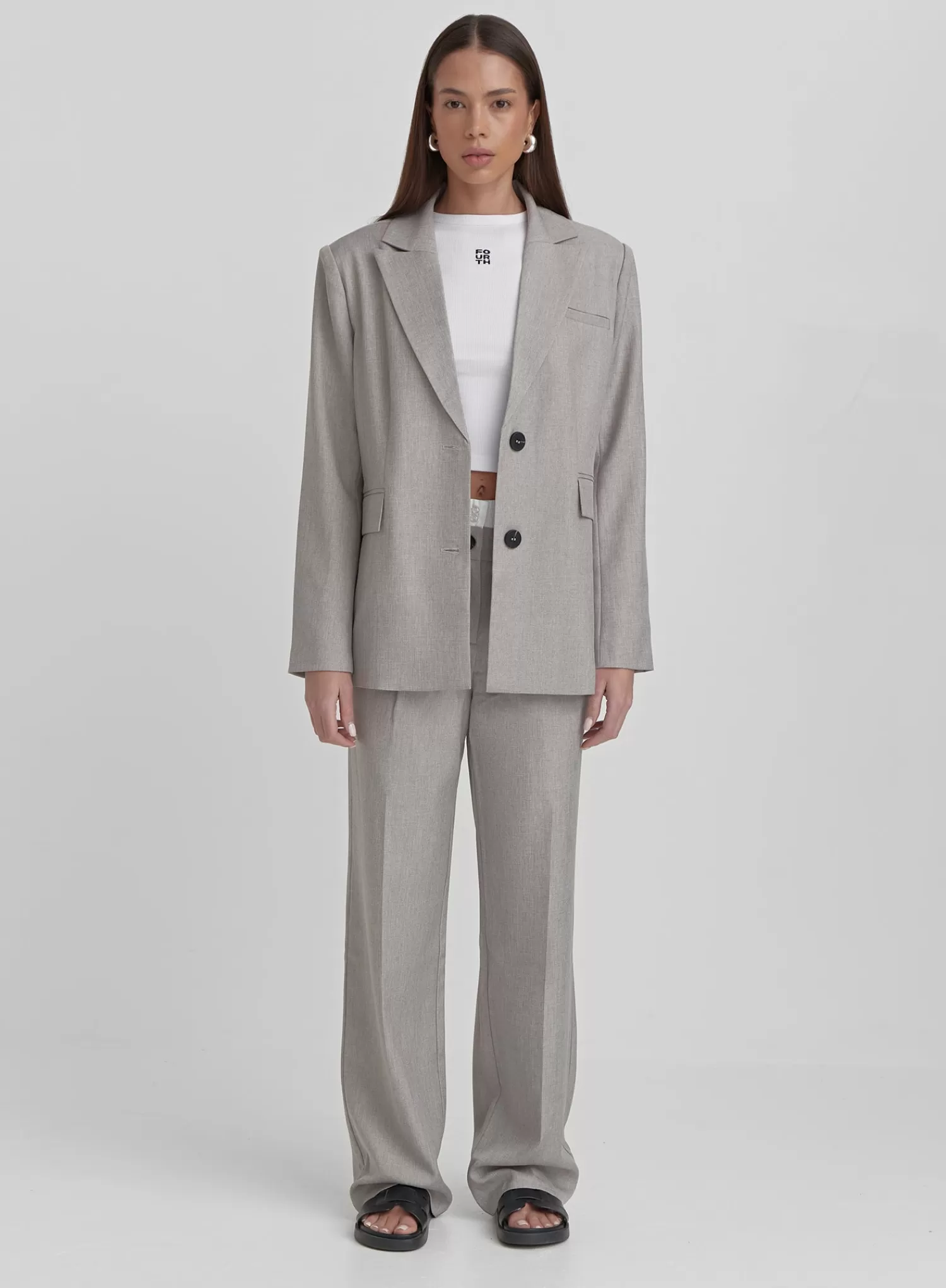 Grey PVE Tailored Oversized Blazer- Taylor-4th & Reckless Clearance